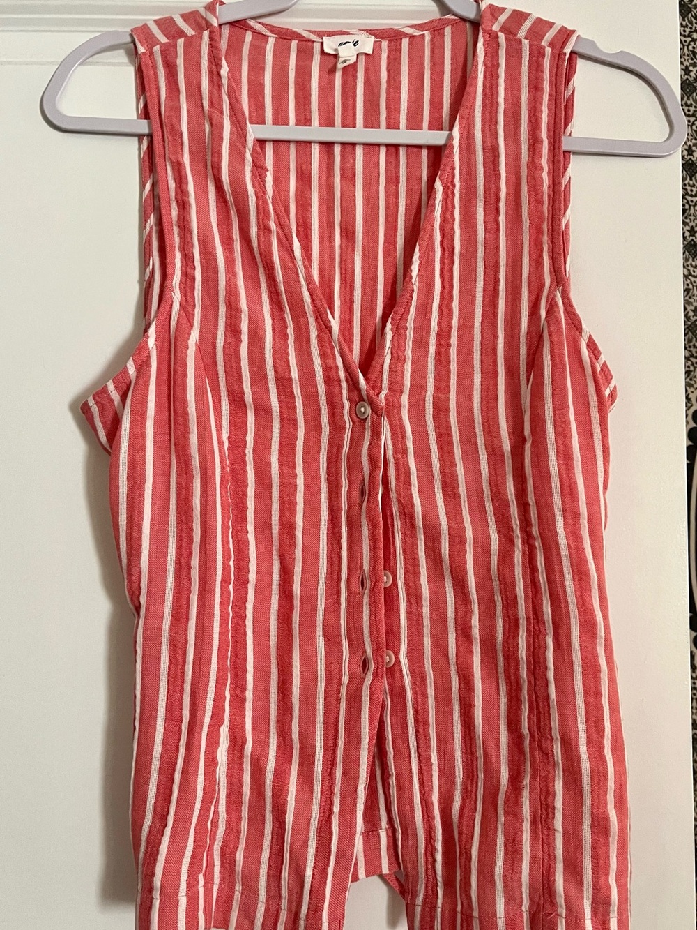 aerie Red and White Striped Button-Front Sleeveless vest